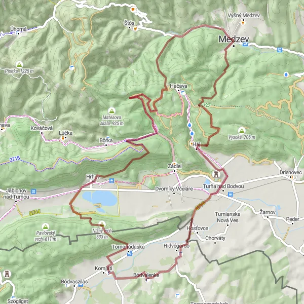 Map miniature of "The Off-road Expedition" cycling inspiration in Východné Slovensko, Slovakia. Generated by Tarmacs.app cycling route planner