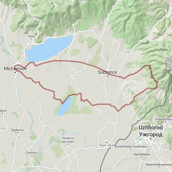 Miniaturní mapa "Extrémní gravelová trasa přes Malý Ščob" inspirace pro cyklisty v oblasti Východné Slovensko, Slovakia. Vytvořeno pomocí plánovače tras Tarmacs.app
