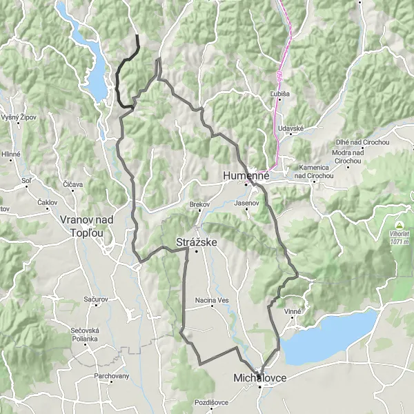 Mapa miniatúra "Výlet okolo Michaloviec až do Stránian" cyklistická inšpirácia v Východné Slovensko, Slovakia. Vygenerované cyklistickým plánovačom trás Tarmacs.app