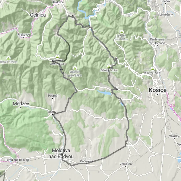 Mapa miniatúra "Jasov - Bukovec okruh" cyklistická inšpirácia v Východné Slovensko, Slovakia. Vygenerované cyklistickým plánovačom trás Tarmacs.app