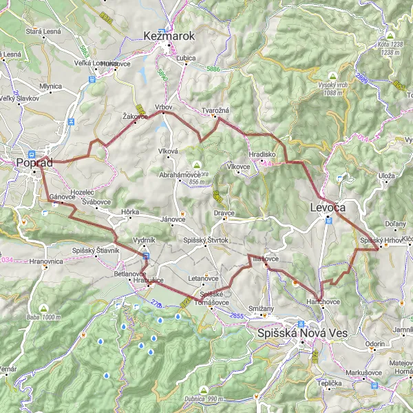 Map miniature of "Gravel Adventure" cycling inspiration in Východné Slovensko, Slovakia. Generated by Tarmacs.app cycling route planner