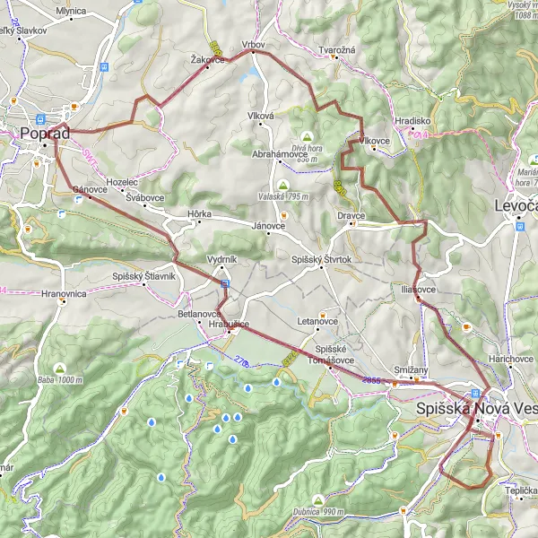 Mapa miniatúra "Prieskumná trasa cez Slovenský raj" cyklistická inšpirácia v Východné Slovensko, Slovakia. Vygenerované cyklistickým plánovačom trás Tarmacs.app