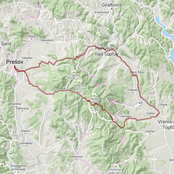 Map miniature of "Off-road Adventure" cycling inspiration in Východné Slovensko, Slovakia. Generated by Tarmacs.app cycling route planner