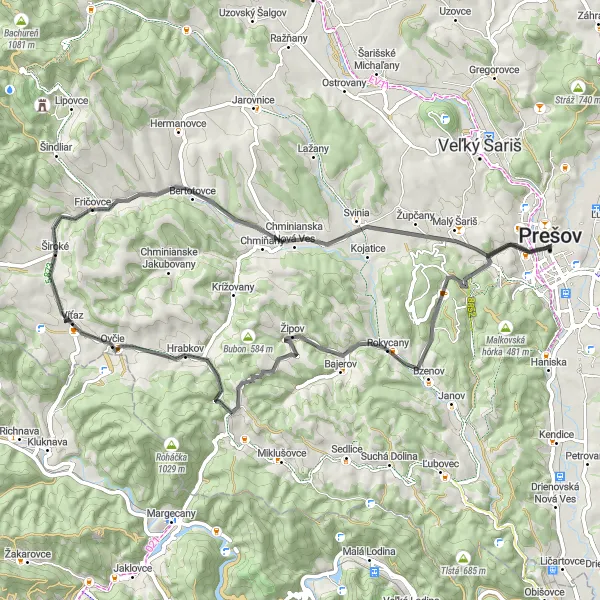 Map miniature of "Eastern Slovakian Charm" cycling inspiration in Východné Slovensko, Slovakia. Generated by Tarmacs.app cycling route planner