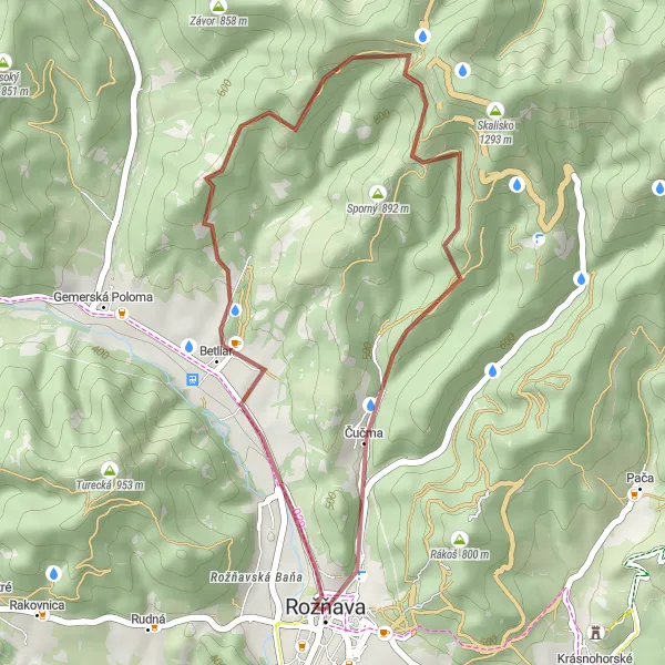 Miniaturní mapa "Gravelová trasa kolem Rožňavy" inspirace pro cyklisty v oblasti Východné Slovensko, Slovakia. Vytvořeno pomocí plánovače tras Tarmacs.app