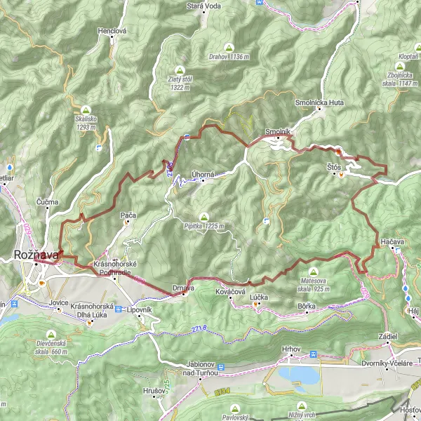 Mapa miniatúra "Gravelová cyklotrasa cez Smolník a Matesovu skalu" cyklistická inšpirácia v Východné Slovensko, Slovakia. Vygenerované cyklistickým plánovačom trás Tarmacs.app