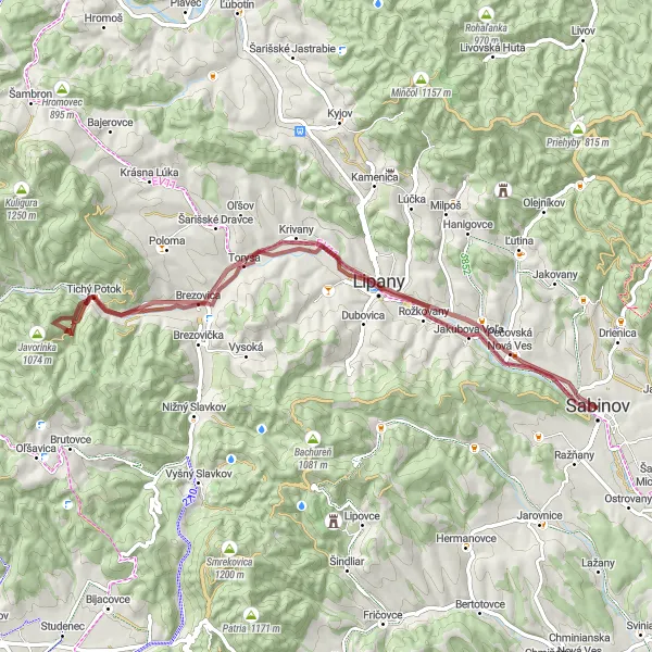 Miniaturní mapa "Trasa Sabinov - Ždiar - Lipany" inspirace pro cyklisty v oblasti Východné Slovensko, Slovakia. Vytvořeno pomocí plánovače tras Tarmacs.app