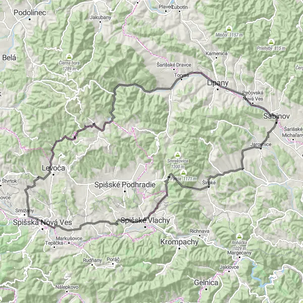 Miniatura mapy "Trasa ze Sabinova do Hendrichoviec" - trasy rowerowej w Východné Slovensko, Slovakia. Wygenerowane przez planer tras rowerowych Tarmacs.app