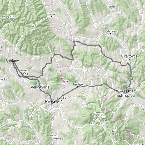 Map miniature of "Scenic Countryside and Cultural Heritage" cycling inspiration in Východné Slovensko, Slovakia. Generated by Tarmacs.app cycling route planner