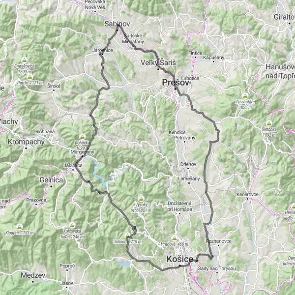 Mapa miniatúra "Trasa cez Folkmarský kopec" cyklistická inšpirácia v Východné Slovensko, Slovakia. Vygenerované cyklistickým plánovačom trás Tarmacs.app