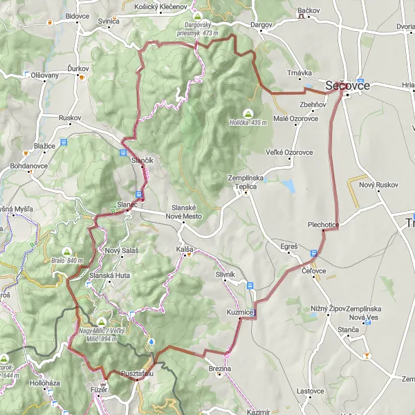 Mapa miniatúra "Gravel trasa Slanec" cyklistická inšpirácia v Východné Slovensko, Slovakia. Vygenerované cyklistickým plánovačom trás Tarmacs.app
