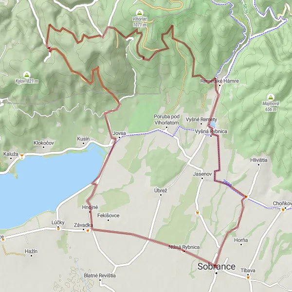 Map miniature of "Gravel Delight in Eastern Slovakia" cycling inspiration in Východné Slovensko, Slovakia. Generated by Tarmacs.app cycling route planner