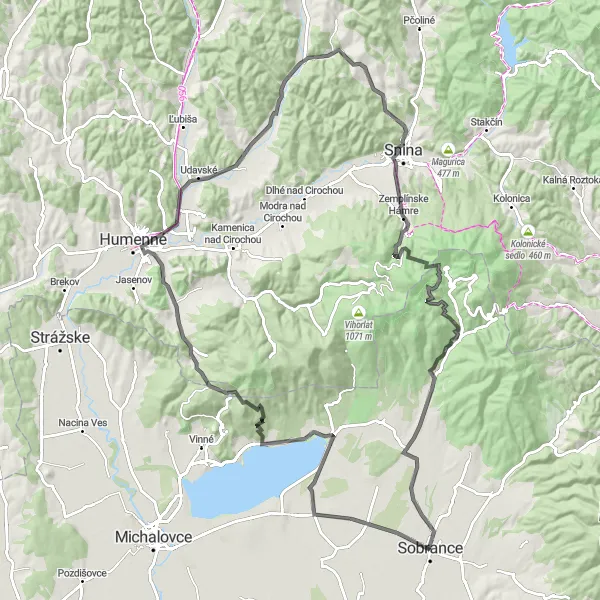 Miniatura mapy "Szlak Historycznych Miejsc" - trasy rowerowej w Východné Slovensko, Slovakia. Wygenerowane przez planer tras rowerowych Tarmacs.app