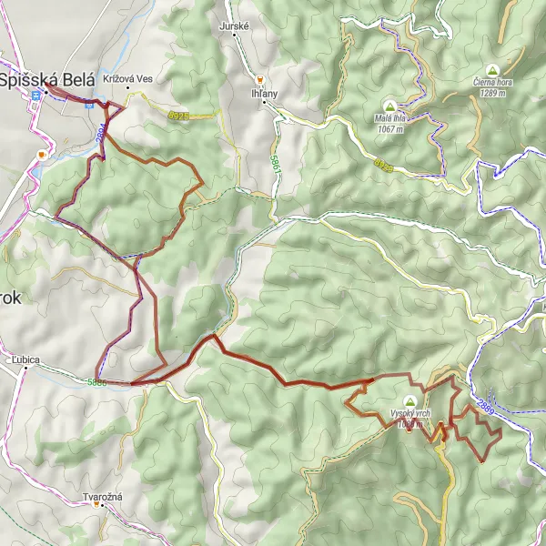 Map miniature of "Spišská Belá Loop" cycling inspiration in Východné Slovensko, Slovakia. Generated by Tarmacs.app cycling route planner