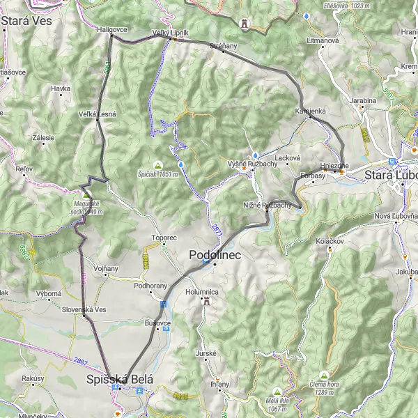 Miniaturní mapa "Okruh Spišská Belá - Kirbag" inspirace pro cyklisty v oblasti Východné Slovensko, Slovakia. Vytvořeno pomocí plánovače tras Tarmacs.app