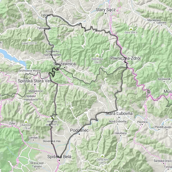 Map miniature of "Spišská Belá - Haligovce - Bučie" cycling inspiration in Východné Slovensko, Slovakia. Generated by Tarmacs.app cycling route planner