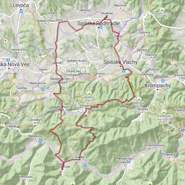 Map miniature of "Countryside Explorer" cycling inspiration in Východné Slovensko, Slovakia. Generated by Tarmacs.app cycling route planner