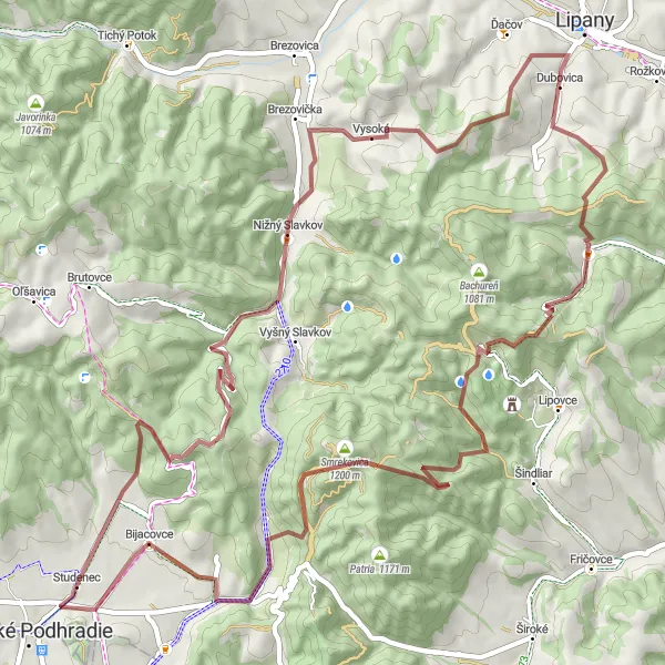 Map miniature of "Spišské Podhradie Gravel Route" cycling inspiration in Východné Slovensko, Slovakia. Generated by Tarmacs.app cycling route planner