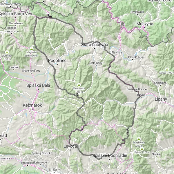 Mapa miniatúra "Jazda okolo Spiša" cyklistická inšpirácia v Východné Slovensko, Slovakia. Vygenerované cyklistickým plánovačom trás Tarmacs.app