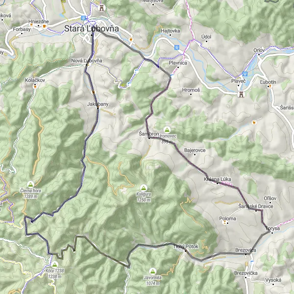 Miniatura mapy "Trasa Road Chmeľnica-Derežová" - trasy rowerowej w Východné Slovensko, Slovakia. Wygenerowane przez planer tras rowerowych Tarmacs.app