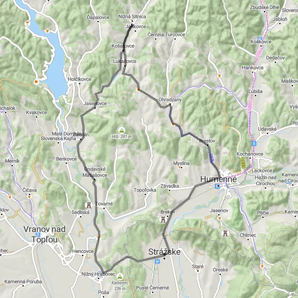 Mapa miniatúra "Cestná trasa cez Nižný Hrabovec" cyklistická inšpirácia v Východné Slovensko, Slovakia. Vygenerované cyklistickým plánovačom trás Tarmacs.app