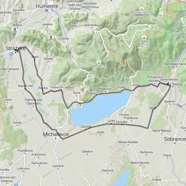 Mapa miniatúra "Road cycling tour through Vinné and Michalovce" cyklistická inšpirácia v Východné Slovensko, Slovakia. Vygenerované cyklistickým plánovačom trás Tarmacs.app