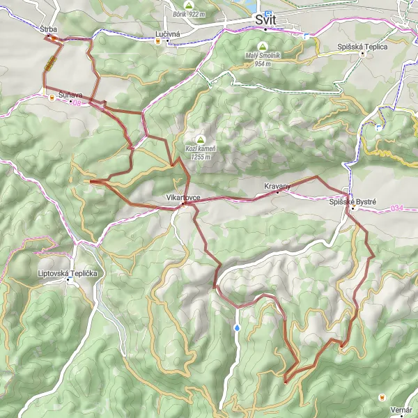 Mapa miniatúra "Výzva v pohorí Tater" cyklistická inšpirácia v Východné Slovensko, Slovakia. Vygenerované cyklistickým plánovačom trás Tarmacs.app