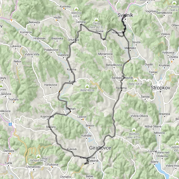 Mapa miniatúra "Kulturná cyklotrasa po východnom Slovensku" cyklistická inšpirácia v Východné Slovensko, Slovakia. Vygenerované cyklistickým plánovačom trás Tarmacs.app