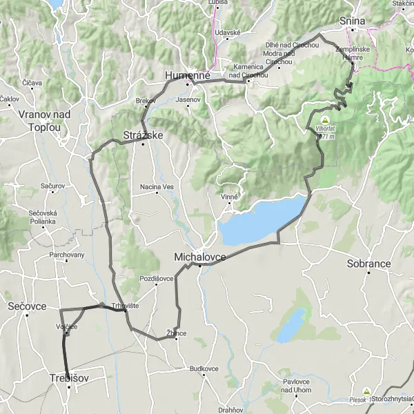 Miniaturní mapa "Road Route Ondava" inspirace pro cyklisty v oblasti Východné Slovensko, Slovakia. Vytvořeno pomocí plánovače tras Tarmacs.app