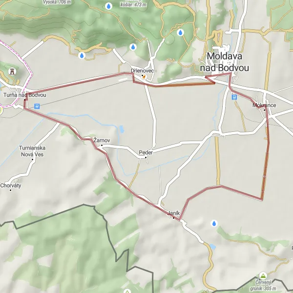 Mapa miniatúra "Cyklotúra okolo Turňa nad Bodvou" cyklistická inšpirácia v Východné Slovensko, Slovakia. Vygenerované cyklistickým plánovačom trás Tarmacs.app