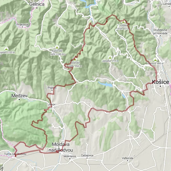 Map miniature of "Scenic Gravel Cycling Tour in Eastern Slovakia" cycling inspiration in Východné Slovensko, Slovakia. Generated by Tarmacs.app cycling route planner