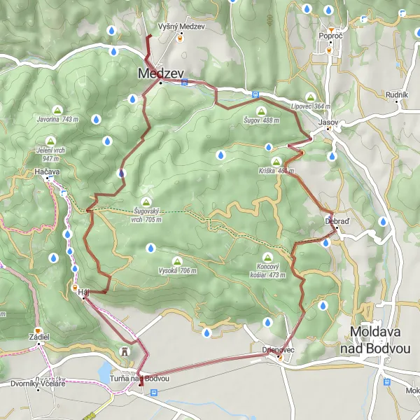 Mapa miniatúra "Gravel okolo Turňa nad Bodvou" cyklistická inšpirácia v Východné Slovensko, Slovakia. Vygenerované cyklistickým plánovačom trás Tarmacs.app