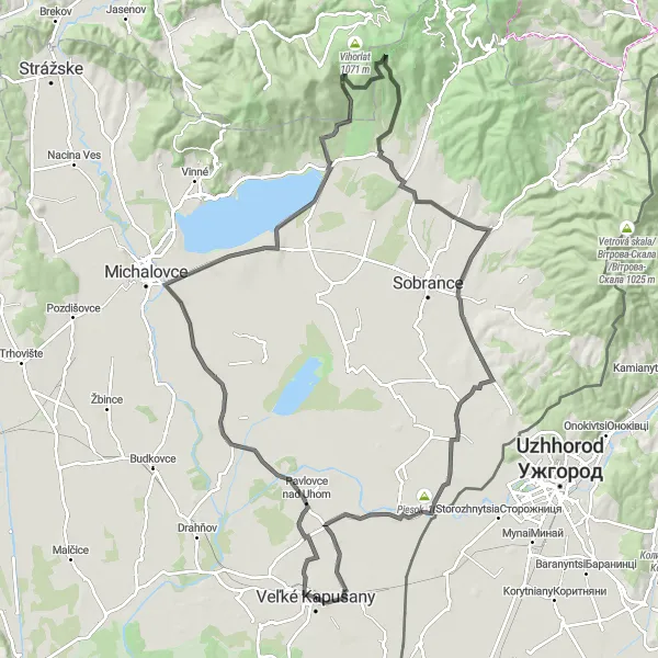 Map miniature of "Palín-Tibava Loop" cycling inspiration in Východné Slovensko, Slovakia. Generated by Tarmacs.app cycling route planner