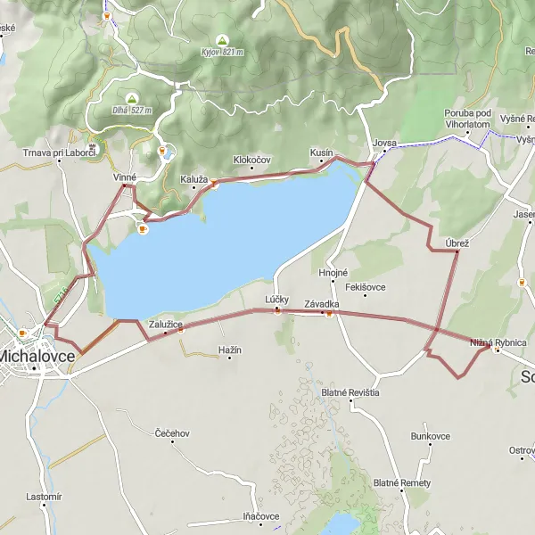 Map miniature of "Vinné Gravel Adventure" cycling inspiration in Východné Slovensko, Slovakia. Generated by Tarmacs.app cycling route planner
