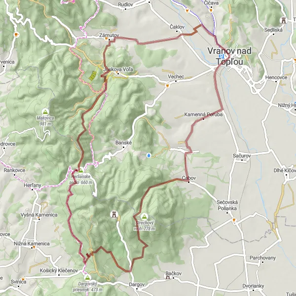 Map miniature of "Biely vrch, Herlianske sedlo and Cham Cycling Route" cycling inspiration in Východné Slovensko, Slovakia. Generated by Tarmacs.app cycling route planner