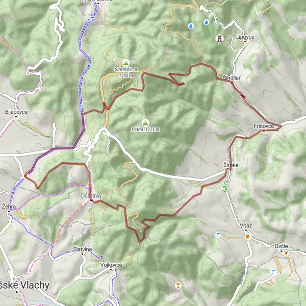 Map miniature of "Žehra Gravel Adventure" cycling inspiration in Východné Slovensko, Slovakia. Generated by Tarmacs.app cycling route planner