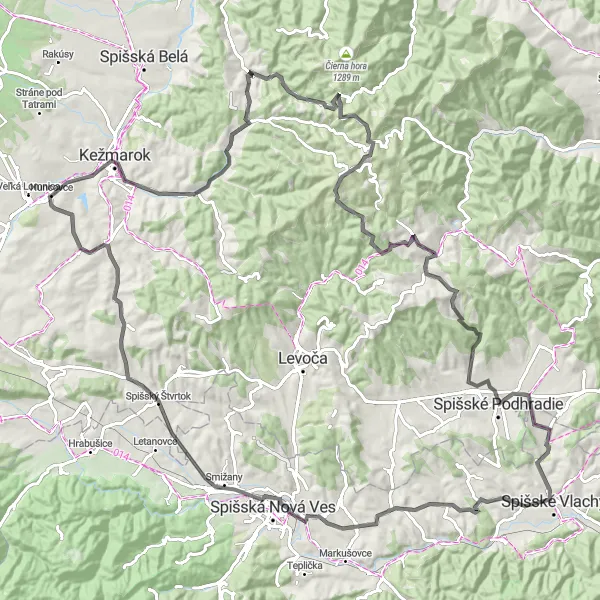 Miniaturní mapa "Trasa od Žehry k Spišskému Podhradiu" inspirace pro cyklisty v oblasti Východné Slovensko, Slovakia. Vytvořeno pomocí plánovače tras Tarmacs.app