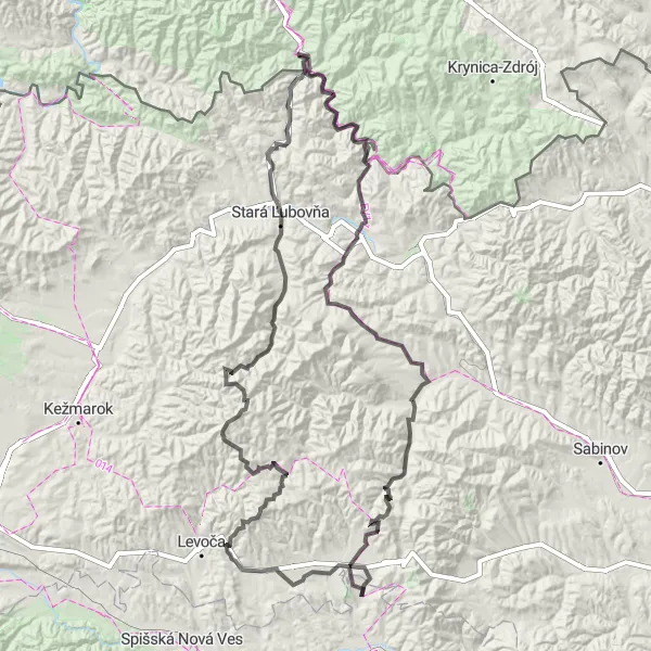 Mapa miniatúra "Okružná cyklistická trasa cez Spišské Podhradie" cyklistická inšpirácia v Východné Slovensko, Slovakia. Vygenerované cyklistickým plánovačom trás Tarmacs.app