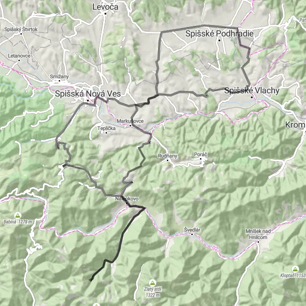 Mapa miniatúra "Kruhová trasa cez Spišské Podhradie a Hlinisko" cyklistická inšpirácia v Východné Slovensko, Slovakia. Vygenerované cyklistickým plánovačom trás Tarmacs.app