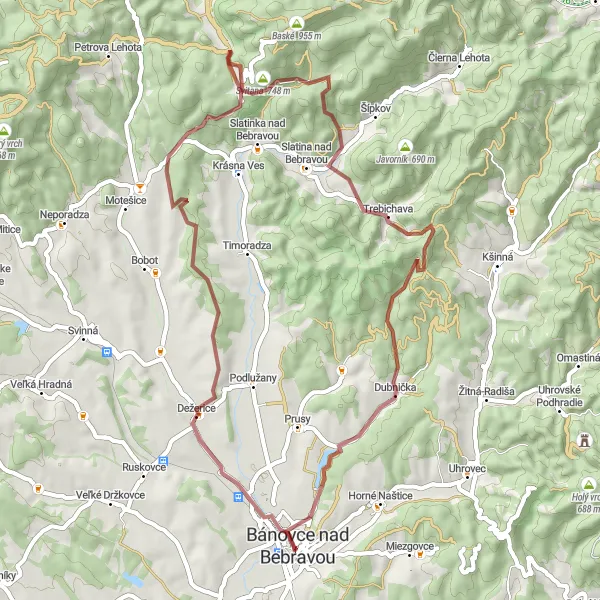 Mapa miniatúra "Gravelová výzva cez Dežerice a Španí kameň" cyklistická inšpirácia v Západné Slovensko, Slovakia. Vygenerované cyklistickým plánovačom trás Tarmacs.app