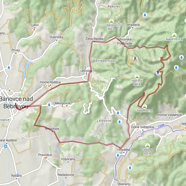 Miniatura mapy "Trasa gravelowa przez Krížnice, Uhrovec i Brezolupy" - trasy rowerowej w Západné Slovensko, Slovakia. Wygenerowane przez planer tras rowerowych Tarmacs.app