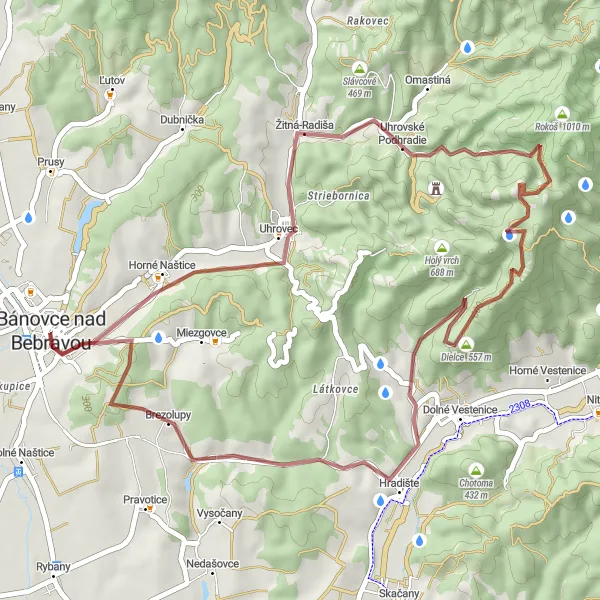 Mapa miniatúra "Okruh cez Uhrovské Podhradie a Dielce" cyklistická inšpirácia v Západné Slovensko, Slovakia. Vygenerované cyklistickým plánovačom trás Tarmacs.app