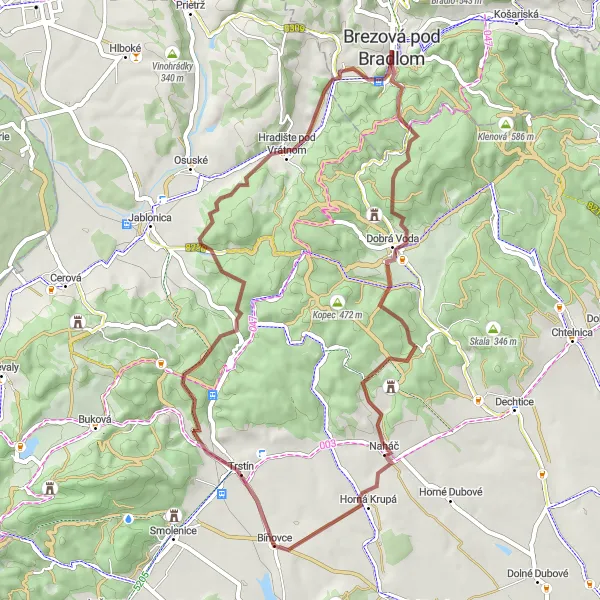 Map miniature of "Discovering Natural Beauty in Western Slovakia" cycling inspiration in Západné Slovensko, Slovakia. Generated by Tarmacs.app cycling route planner