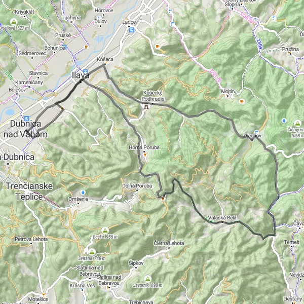 Map miniature of "Discover Valaská Belá and the Vápenica Caves" cycling inspiration in Západné Slovensko, Slovakia. Generated by Tarmacs.app cycling route planner