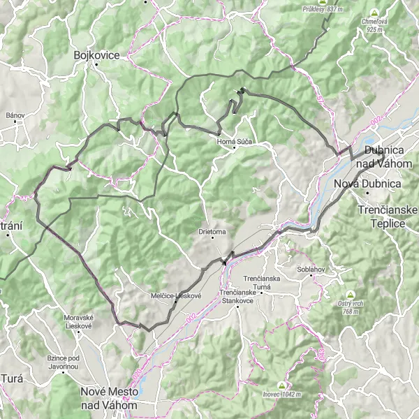 Miniatura mapy "Długotrwała trasa rowerowa z Dubnicy nad Váhom" - trasy rowerowej w Západné Slovensko, Slovakia. Wygenerowane przez planer tras rowerowych Tarmacs.app