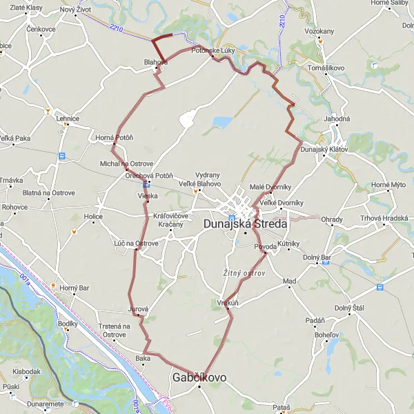 Miniaturní mapa "Gravelová trasa cez Hornú Potôň" inspirace pro cyklisty v oblasti Západné Slovensko, Slovakia. Vytvořeno pomocí plánovače tras Tarmacs.app