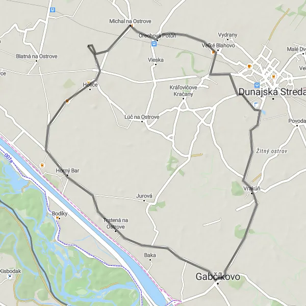 Miniaturní mapa "Jízda kolem Baky" inspirace pro cyklisty v oblasti Západné Slovensko, Slovakia. Vytvořeno pomocí plánovače tras Tarmacs.app