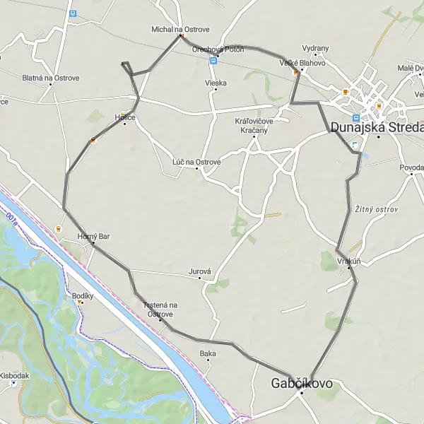 Map miniature of "Danube Delights" cycling inspiration in Západné Slovensko, Slovakia. Generated by Tarmacs.app cycling route planner