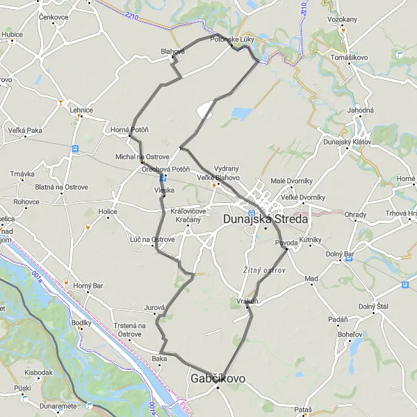 Map miniature of "The Danube Loop" cycling inspiration in Západné Slovensko, Slovakia. Generated by Tarmacs.app cycling route planner