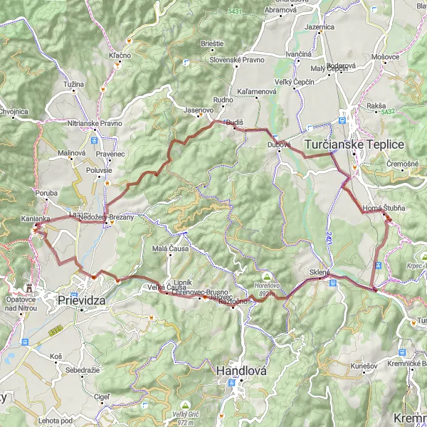 Mapa miniatúra "Gravel výlet do prírody okolo Kanianka" cyklistická inšpirácia v Západné Slovensko, Slovakia. Vygenerované cyklistickým plánovačom trás Tarmacs.app